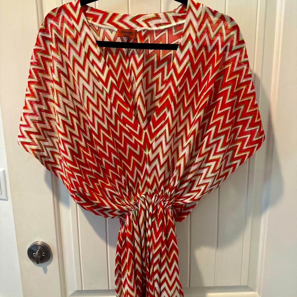 Missoni Red And White Zigzag Pattern Dress 38